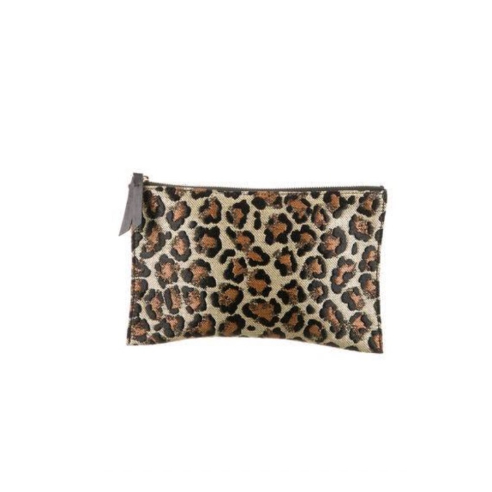 Veronica Beard Gold Raffia Zip Pouch